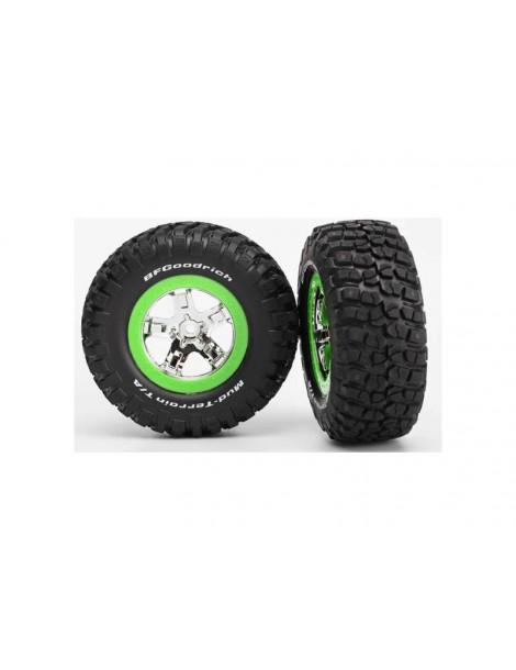 Traxxas Tires & wheels 2.2/3.0", SCT chrome-green wheel, KM2 tire (2)