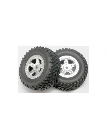 Traxxas Tires & wheels 1.4/1.8", SCT satin chrome wheels, SCT tires (2)