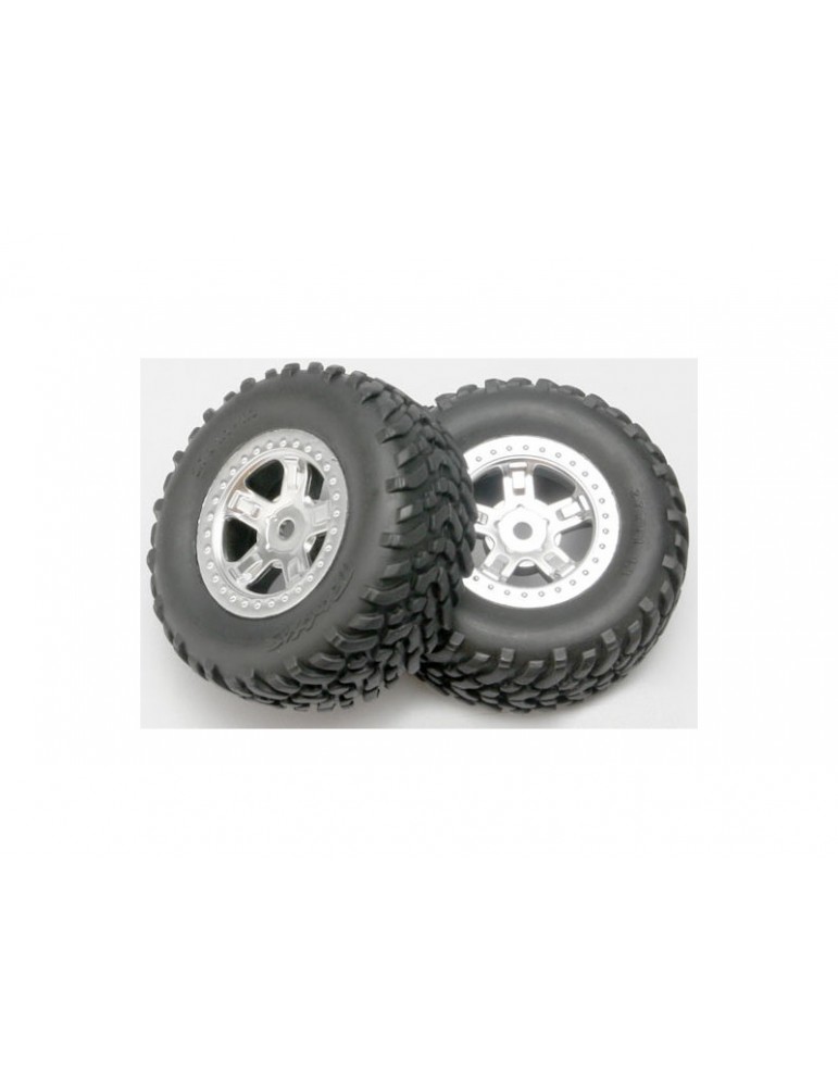 Traxxas Tires & wheels 1.4/1.8", SCT satin chrome wheels, SCT tires (2)