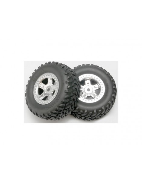 Traxxas Tires & wheels 1.4/1.8", SCT satin chrome wheels, SCT tires (2)