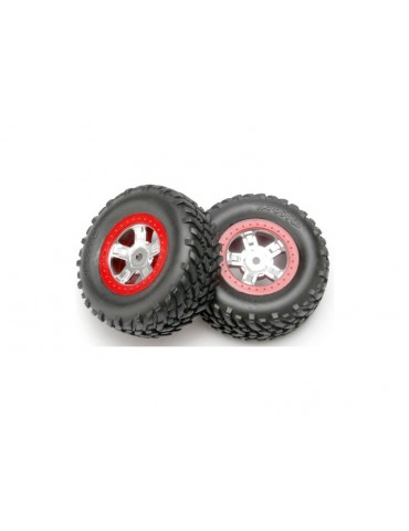 Traxxas Tires & wheels 1.4/1.8", SCT satin chrome-red wheels, SCT tires (2)