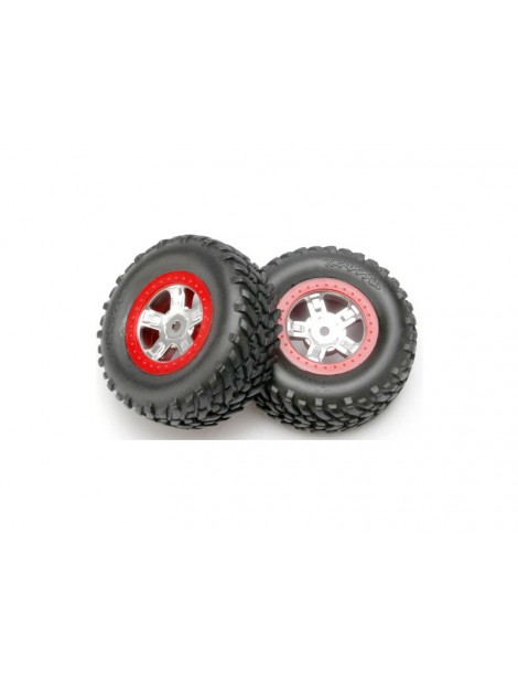 Traxxas Tires & wheels 1.4/1.8", SCT satin chrome-red wheels, SCT tires (2)