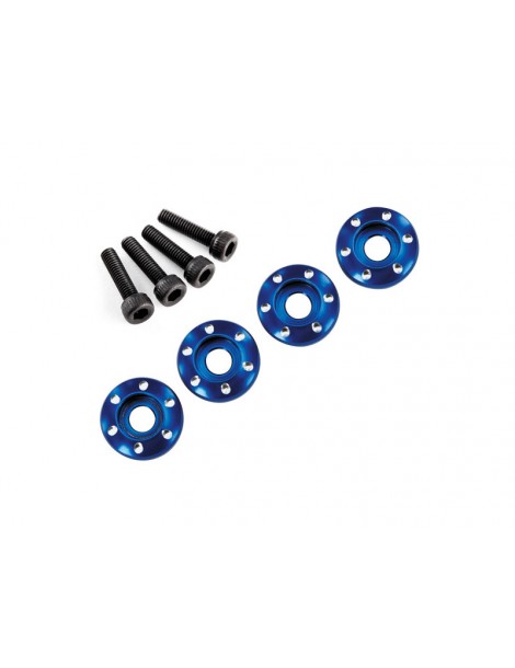 Traxxas Wheel nut washer, machined aluminum, blue/ 3x12mm CS (4)