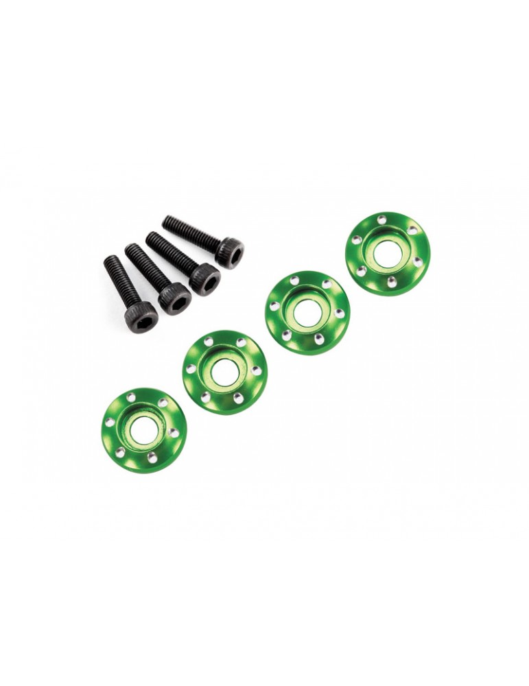 Traxxas Wheel nut washer, machined aluminum, green/ 3x12mm CS (4)