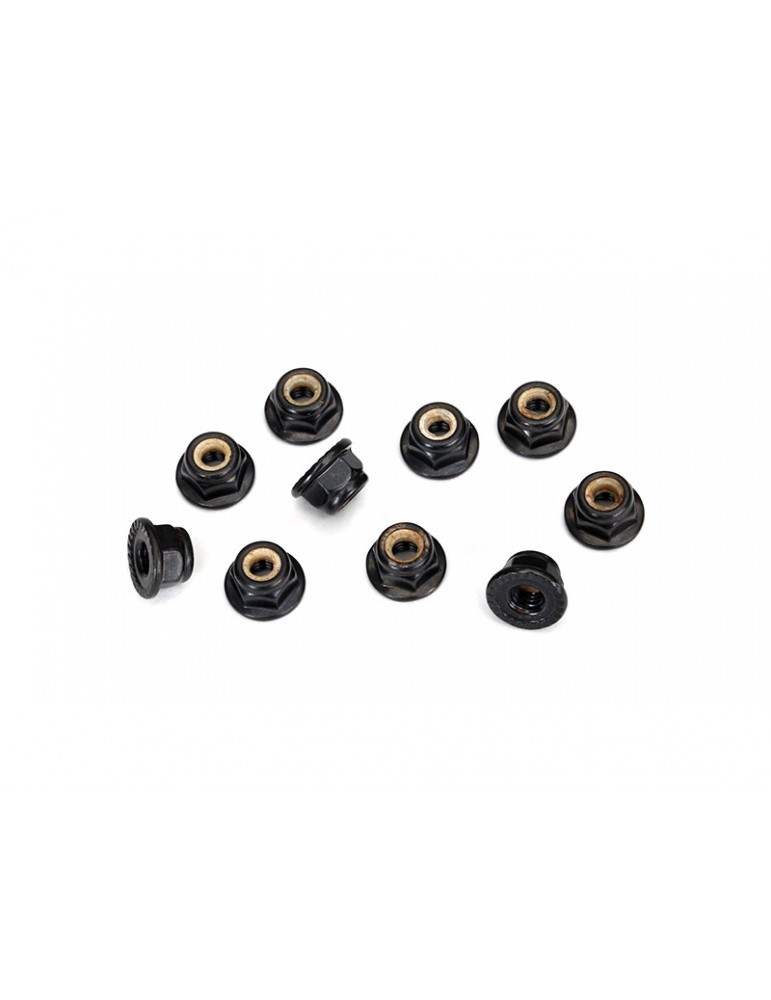Traxxas Nuts M4 flanged nylon locking, serrated (black) (10)