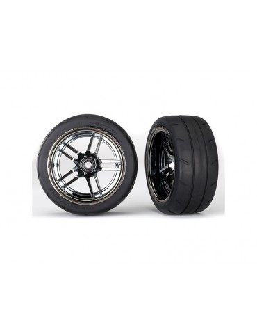 Traxxas Tires & wheels 1.9", split-spoke black chrome wheels, Response tires (2) (rear)