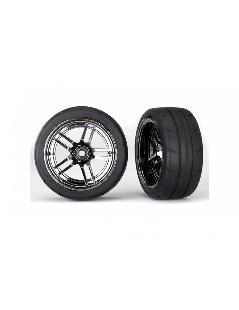 Traxxas Tires & wheels 1.9", split-spoke black chrome wheels, Response tires (2) (rear)