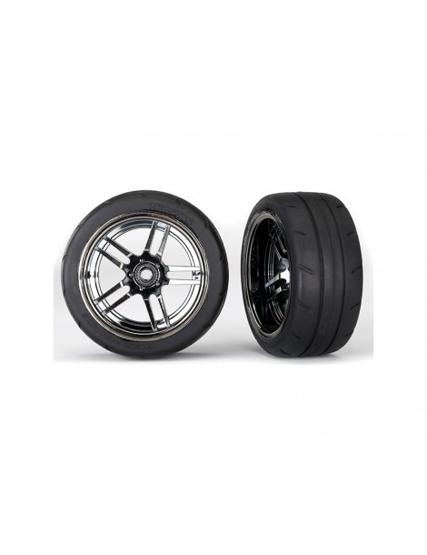 Traxxas Tires & wheels 1.9", split-spoke black chrome wheels, Response tires (2) (rear)