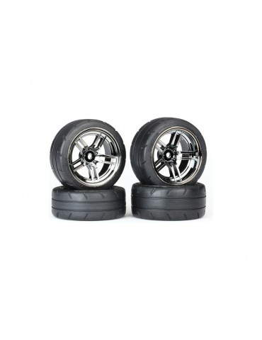 Traxxas Tires & wheels 1.9", split-spoke black chrome wheels, Response tires (set)