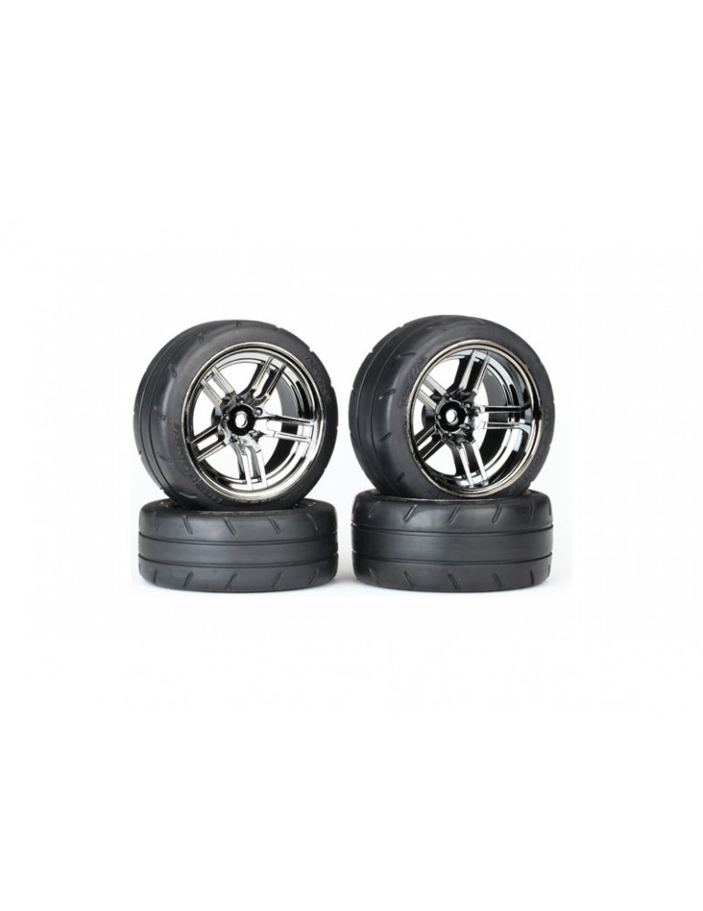 Traxxas Tires & wheels 1.9", split-spoke black chrome wheels, Response tires (set)