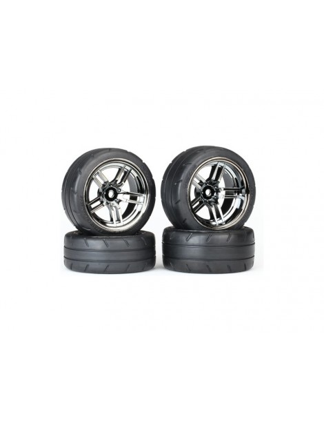 Traxxas Tires & wheels 1.9", split-spoke black chrome wheels, Response tires (set)
