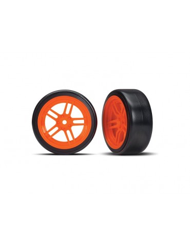 Traxxas Tires & wheels 1.9", split-spoke orange wheels, Drift tires (2) (front)