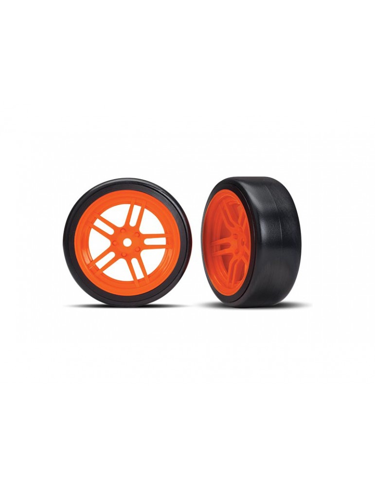 Traxxas Tires & wheels 1.9", split-spoke orange wheels, Drift tires (2) (front)