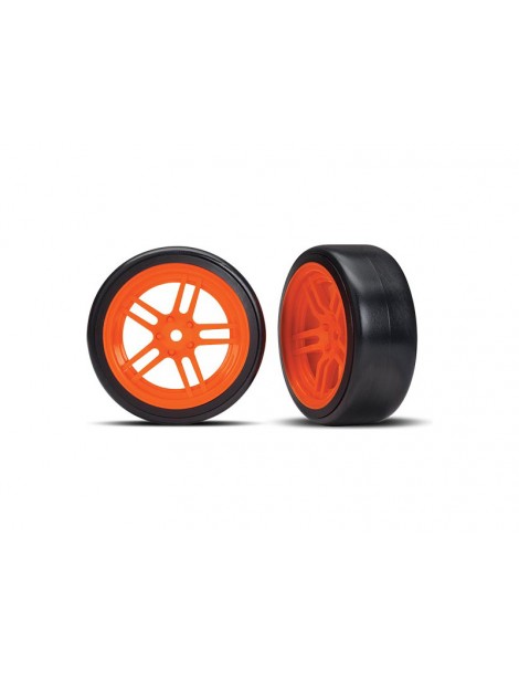 Traxxas Tires & wheels 1.9", split-spoke orange wheels, Drift tires (2) (front)