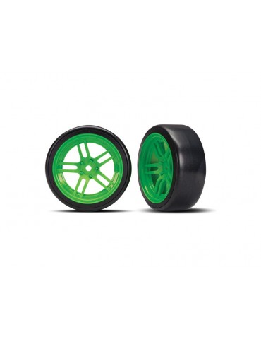 Traxxas Tires & wheels 1.9", split-spoke green wheels, Drift tires (2) (front)