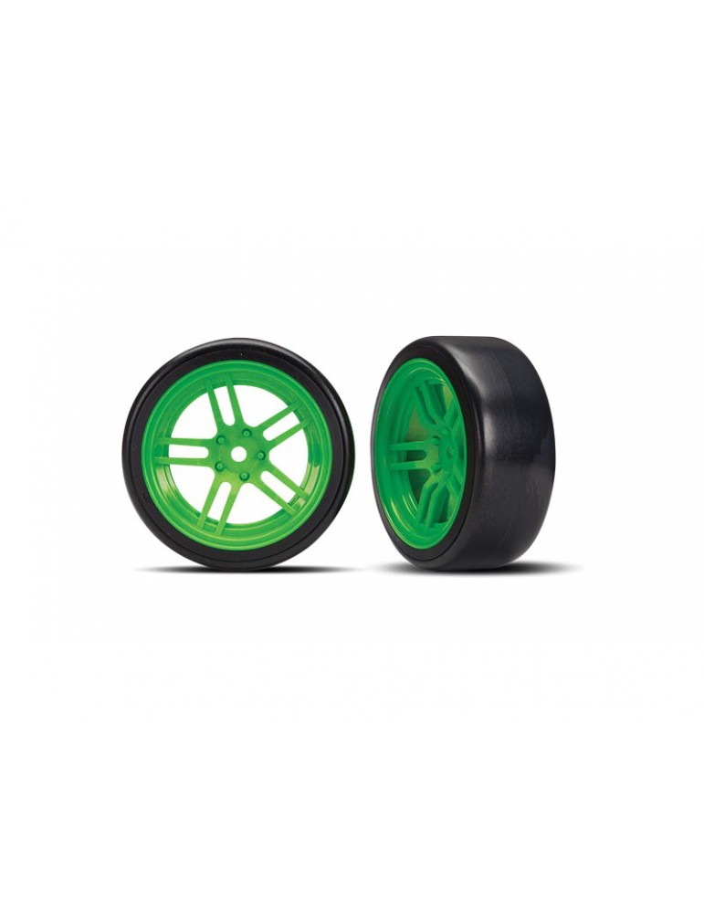 Traxxas Tires & wheels 1.9", split-spoke green wheels, Drift tires (2) (front)