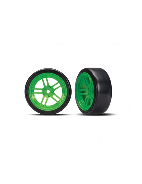 Traxxas Tires & wheels 1.9", split-spoke green wheels, Drift tires (2) (front)