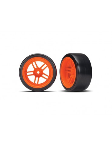 Traxxas Tires & wheels 1.9", split-spoke orange wheels, Drift tires (2) (rear)