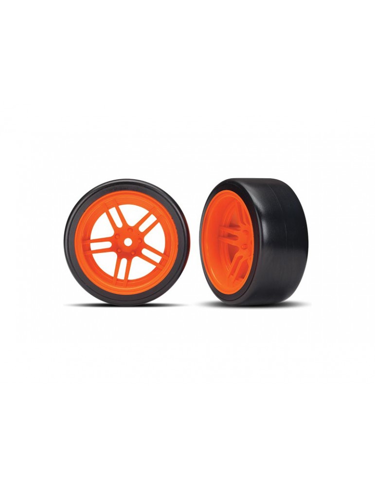 Traxxas Tires & wheels 1.9", split-spoke orange wheels, Drift tires (2) (rear)