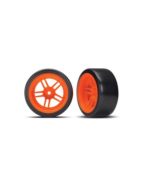 Traxxas Tires & wheels 1.9", split-spoke orange wheels, Drift tires (2) (rear)