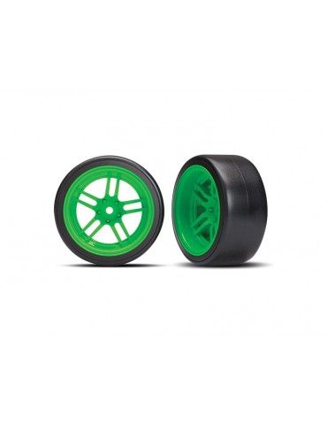 Traxxas Tires & wheels 1.9", split-spoke green wheels, Drift tires (2) (rear)
