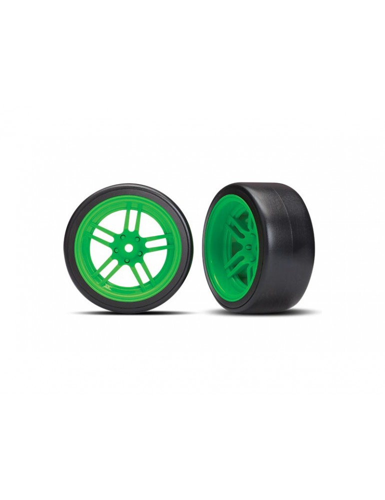 Traxxas Tires & wheels 1.9", split-spoke green wheels, Drift tires (2) (rear)