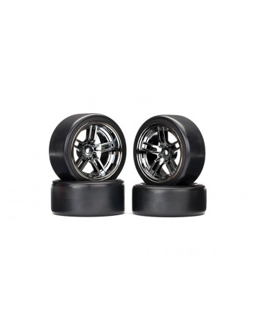 Traxxas Tires & wheels 1.9", split-spoke black chrome wheels, Drift tires (set)