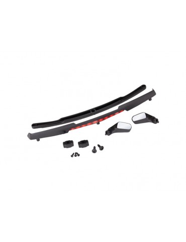 Traxxas Mirrors, side, black/ mirror retainers (2)/ spoiler/ spoiler retainer (1)