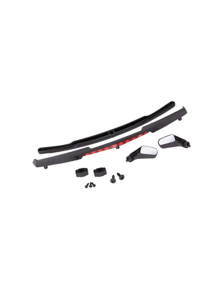 Traxxas Mirrors, side, black/ mirror retainers (2)/ spoiler/ spoiler retainer (1)