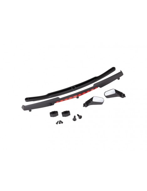 Traxxas Mirrors, side, black/ mirror retainers (2)/ spoiler/ spoiler retainer (1)