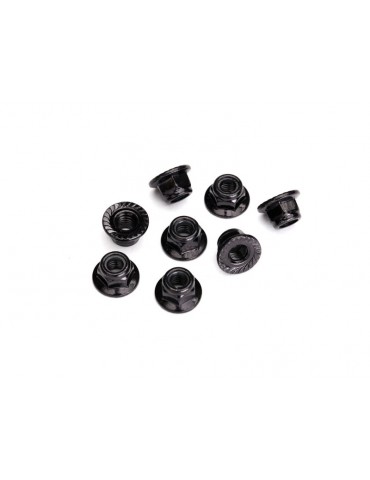 Traxxas Nuts, 5mm flanged nylon locking (steel, black serrated) (8)