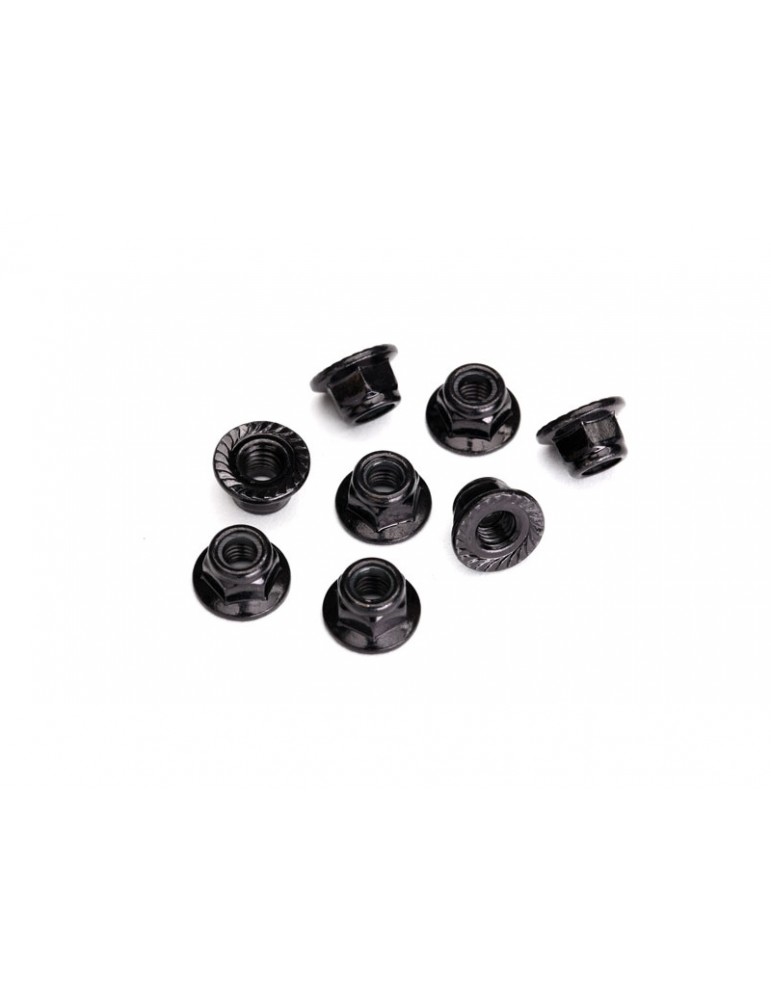 Traxxas Nuts, 5mm flanged nylon locking (steel, black serrated) (8)