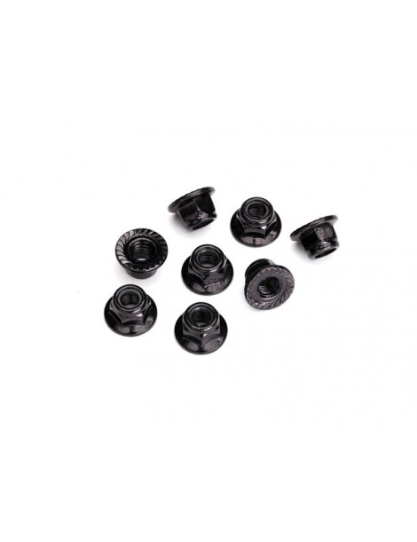 Traxxas Nuts, 5mm flanged nylon locking (steel, black serrated) (8)