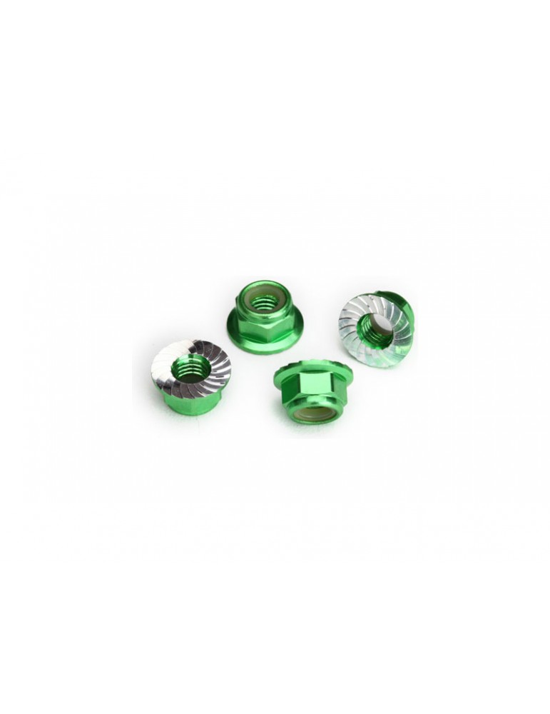 Traxxas Nuts, M5 flanged nylon locking green-anodized (4)