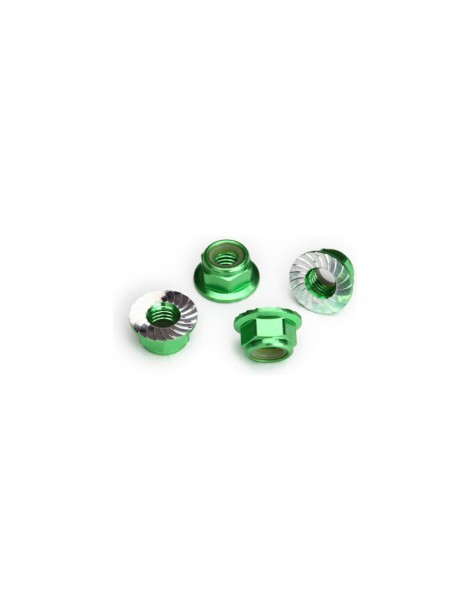 Traxxas Nuts, M5 flanged nylon locking green-anodized (4)