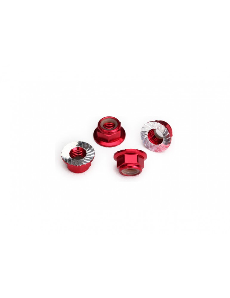 Traxxas Nuts, M5 flanged nylon locking red-anodized (4)