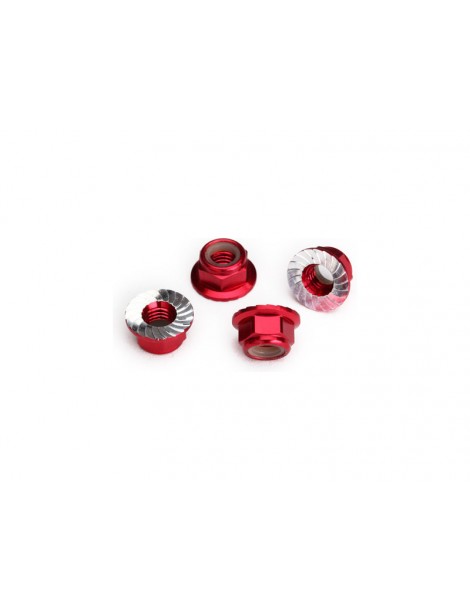 Traxxas Nuts, M5 flanged nylon locking red-anodized (4)