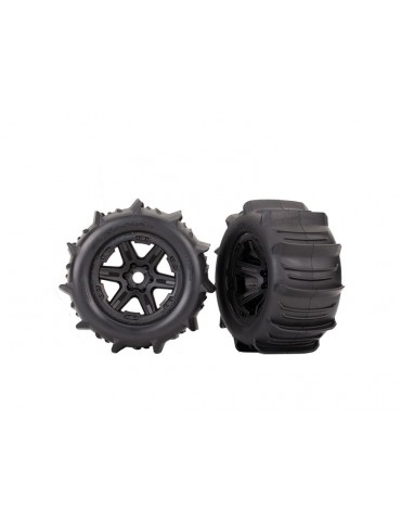 Traxxas Tires & wheels 3.8", black wheels, Paddle tires (pair)
