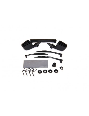 Traxxas Mirrors, side, black (left & right)/ windshield wipers, left, right, & rear