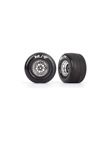 Traxxas Tires & wheels, Weld chrome with black wheels, tires, foam inserts (rear) (2)