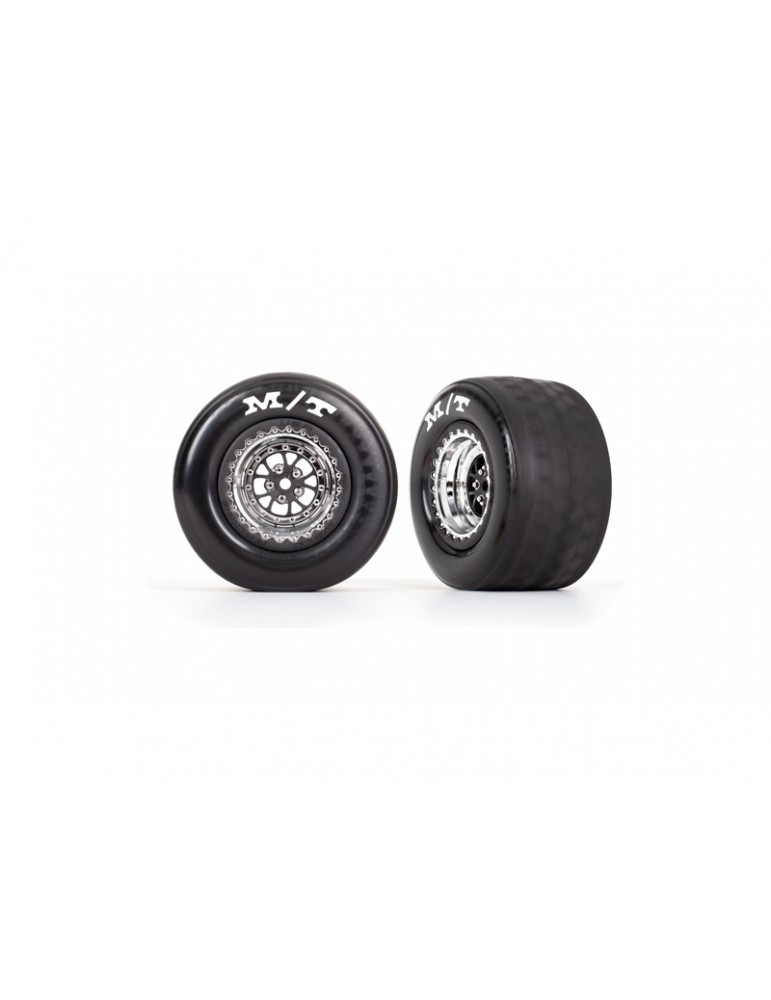 Traxxas Tires & wheels, Weld chrome with black wheels, tires, foam inserts (rear) (2)