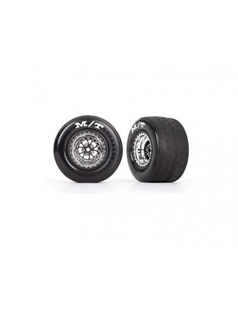 Traxxas Tires & wheels, Weld chrome with black wheels, tires, foam inserts (rear) (2)