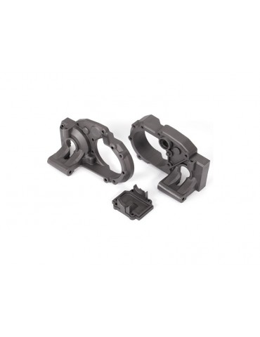 Traxxas Gearbox halves, left & right/ differential cover (charcoal gray)