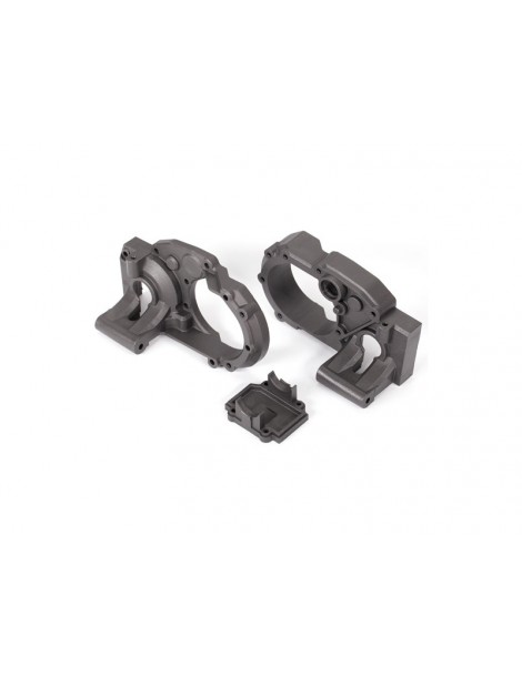 Traxxas Gearbox halves, left & right/ differential cover (charcoal gray)