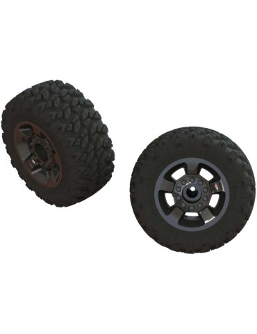 Arrma Wheels & Tires, dBoots Ragnarok Mt Tires, Black Chrome Wheels (2)