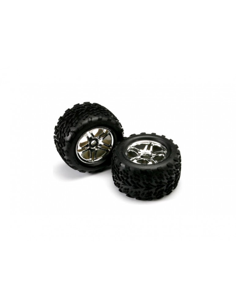 Traxxas Tires & wheels 3.8", split spoke H17 chrome wheels, Talon tires (pair)