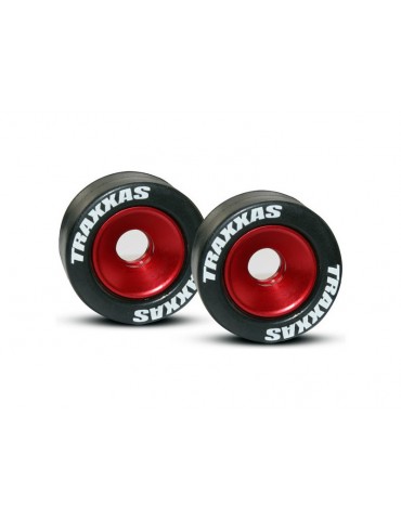 Traxxas Wheels, aluminum (red-anodized) (2)/ 5x8mm ball bearings (4)/ axles (2)/ rubber tires (2)