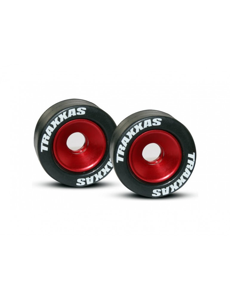 Traxxas Wheels, aluminum (red-anodized) (2)/ 5x8mm ball bearings (4)/ axles (2)/ rubber tires (2)