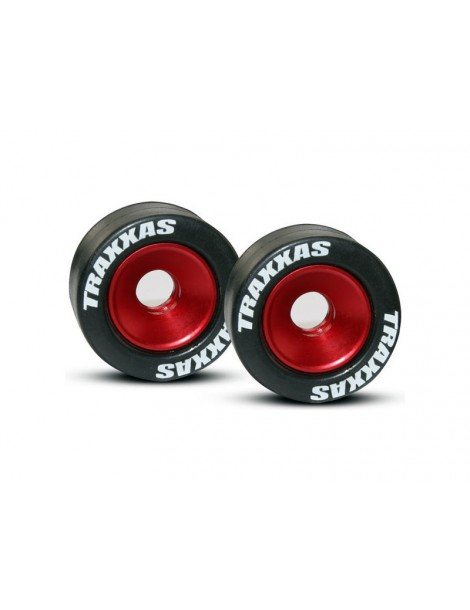 Traxxas Wheels, aluminum (red-anodized) (2)/ 5x8mm ball bearings (4)/ axles (2)/ rubber tires (2)