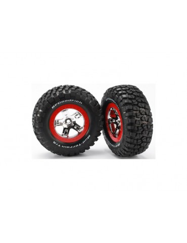 Traxxas Tires & wheels 2.2/3.0", SCT chrome-red wheel, KM2 tire (2) (4WD f/r, 2WD r)